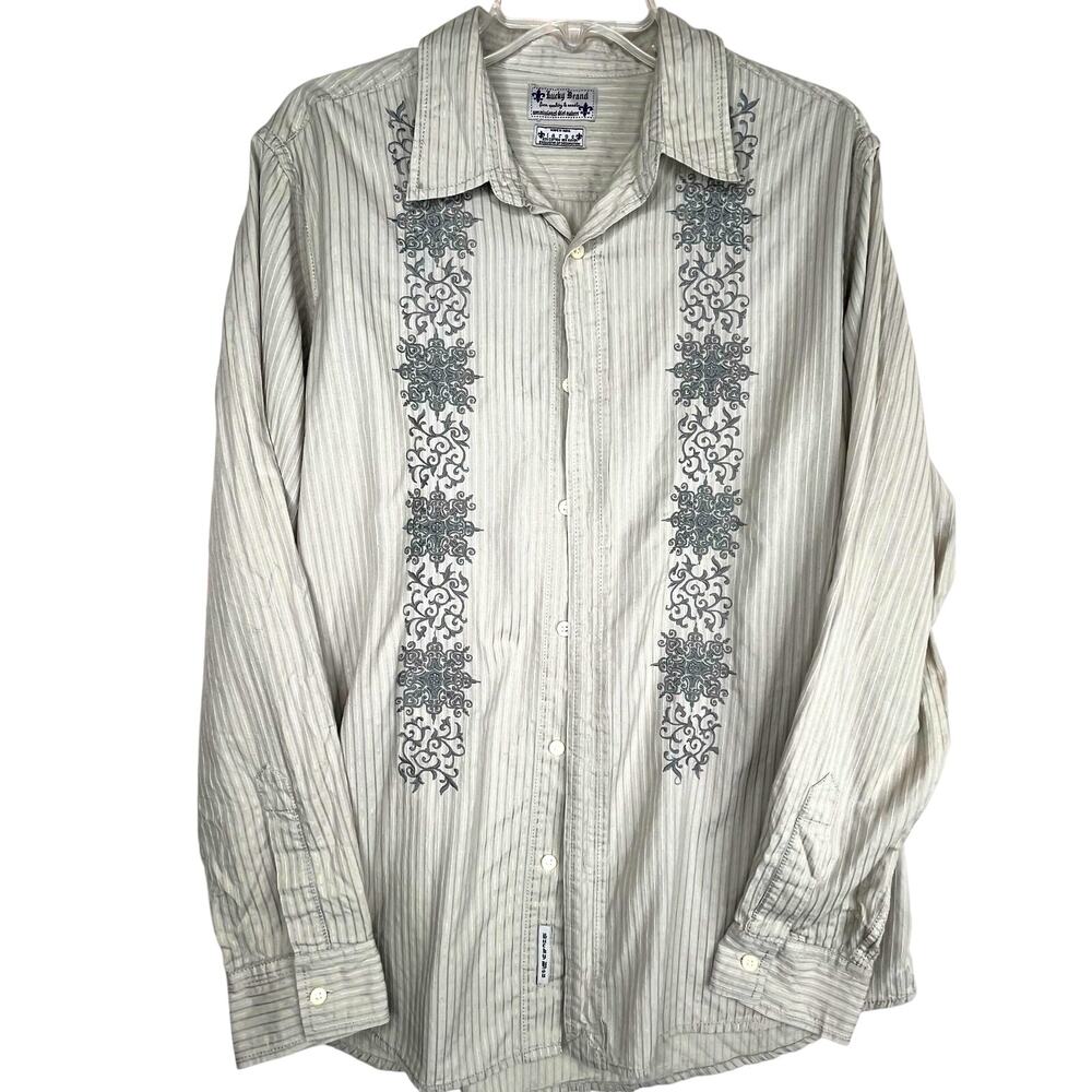 Lucky Brand men's button up shirt, tan-gray, size L, EUC